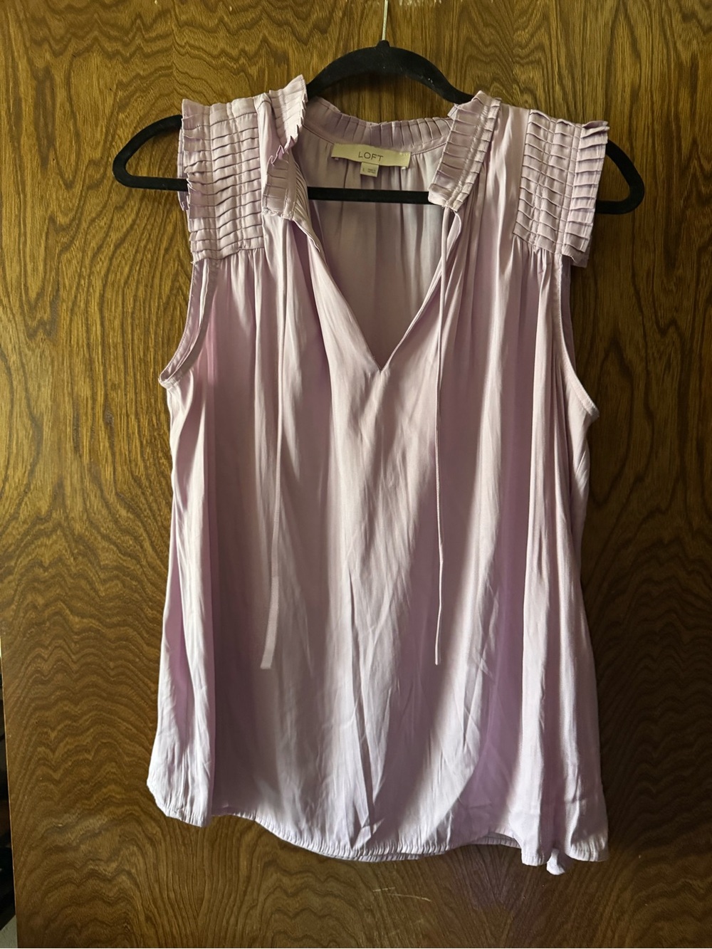 LOFT Light Lavender Sleeveless Pleated-Shoulder Camisole